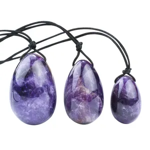 Logotipo personalizado Polido Ametista Purple Crystal Jade Stone Mulheres Kegel Exercícios Yoni Eggs Set