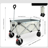 Chariot de camping pliable tout-terrain à une seule poussée, gain de place, frein avant pivotant à 360°, poignée réglable, chariot utilitaire
