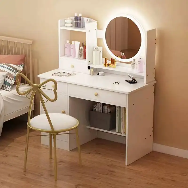 Modern Custom Design Storage Women Girls Furniture Makeup Dressing Table with LED Lights Mirror