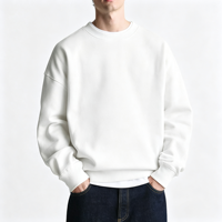 Sweat-shirt col rond uni blanc style américain décontracté coupe ample épaules tombantes essentiel streetwear