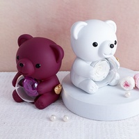 Kotak Perhiasan Mawar Abadi Teddy Bear Flip-top, Kotak Perhiasan Beludru untuk Valentine dan Natal, Hadiah Mewah Mawar Abadi