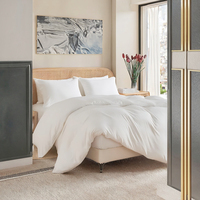 Parure de lit hôtelière 100 % coton, collection haut de gamme, tissu respirant 300 fils, housse de couette et taie d'oreiller, logo personnalisé tissé, vente en gros