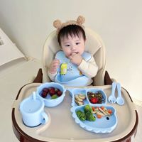 Vaisselle pour bébé personnalisée ensemble d'assiettes pour enfants sans BPA vaisselle pour bébé assiette dinosaure bavoir cuillère fourchette ensemble d'alimentation en silicone pour bébé