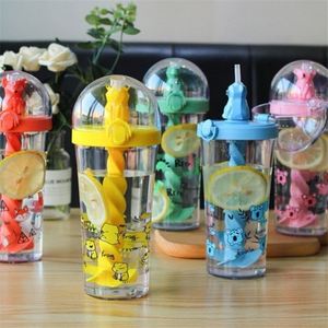 Vaso de Plástico Creativo con Diseño de Animales de Dibujos Animados, para Niños, con Pajita y Boquilla para Beber Directamente, Venta al Por Mayor - Product Image 1