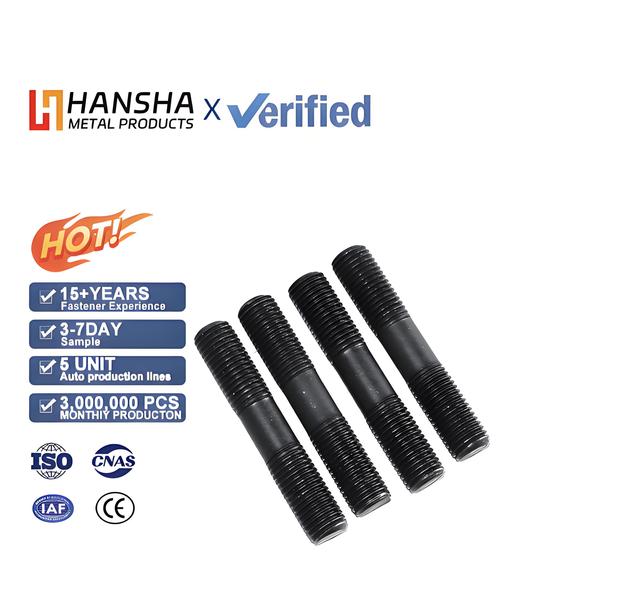 Factory Wholesale OEM Custom Double End Stud/Stud Bolt Black Oxide Half Thread Stud for Bulk Engineering Procurement Available