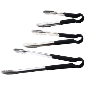 Pinces à steak en acier inoxydable épaissi avec poignées en silicone colorées - Pince alimentaire allongée pour grillades et service - Product Image 1