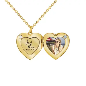 DY Love Necklace Women's Valentine's Day Necklace Heart Gold Silver Locket Color Photo Print Collar Bone Chain Necklace