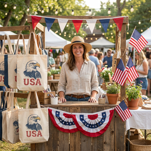 Borsa Tote Grande in Tela Riutilizzabile Ecologica con Stampa Patriottica Aquila <span class=keywords><strong>USA</strong></span> 4 Luglio, Personalizzabile con Logo, per Donna, Picnic e Attività all'Aperto - Product Image 3