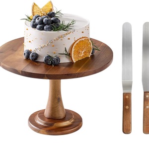 Support à gâteau rond en bois, plateau à dessert pour fête d'anniversaire, hôtel, restauration, couleur rétro, design solide 711 - Product Image 4