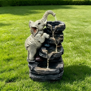 Fontaine d'eau en résine à quatre niveaux avec éléphant mignon et pierres empilées, avec lumière LED <span class=keywords><strong>pour</strong></span> la décoration <span class=keywords><strong>de</strong></span> jardin - Product Image 4