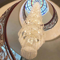 Pendentif en cristal extra-long personnalisé lustre ovale en or à hauteur réglable pour hôtels pour escalier et éclairage