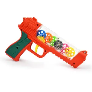 Pistol mainan elektrik dengan lampu, mainan senjata listrik baru warna roda gigi transparan dengan lampu