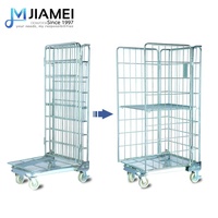 JIAMEI Pliable entrepôt logistique de sécurité en métal de 4 côtés treillis métallique en acier de pliage de papier durable chariot à cage