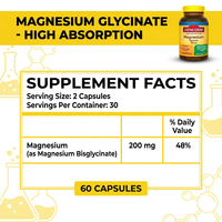 Capsules de glycinate de magnésium 200 mg à marque privée, formule chélatée à absorption élevée, ODM/OEM, complément pour le soutien musculaire et cardiaque