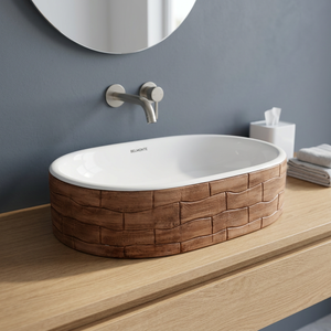 Latest Wooden Double Color Designer Art Modern One Piece Toilet with Wall Hung Wash <b>Basin</b> Pedestal and Table Top Sink Lavabo Set - Product Image 5
