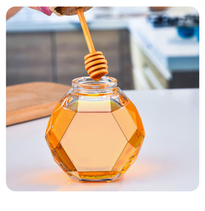 New LK Clear Cylindrical Borosilicate Glass Storage <b>Jar</b> with Wooden Spoon & Bamboo Lid Metal Collar Lid <b>for</b> <b>Jam</b> & Honey - Product Image 2