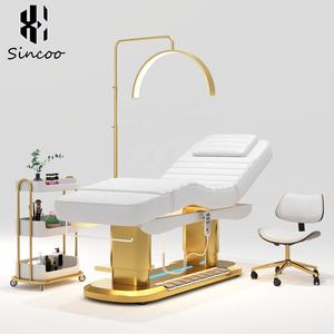Camilla de Masaje Eléctrica de Lujo Reclinable de Cuero Sintético Blanco con 3 Motores para Tratamientos, Mobiliario Exclusivo para Salón de Belleza y Spa - Product Image 1
