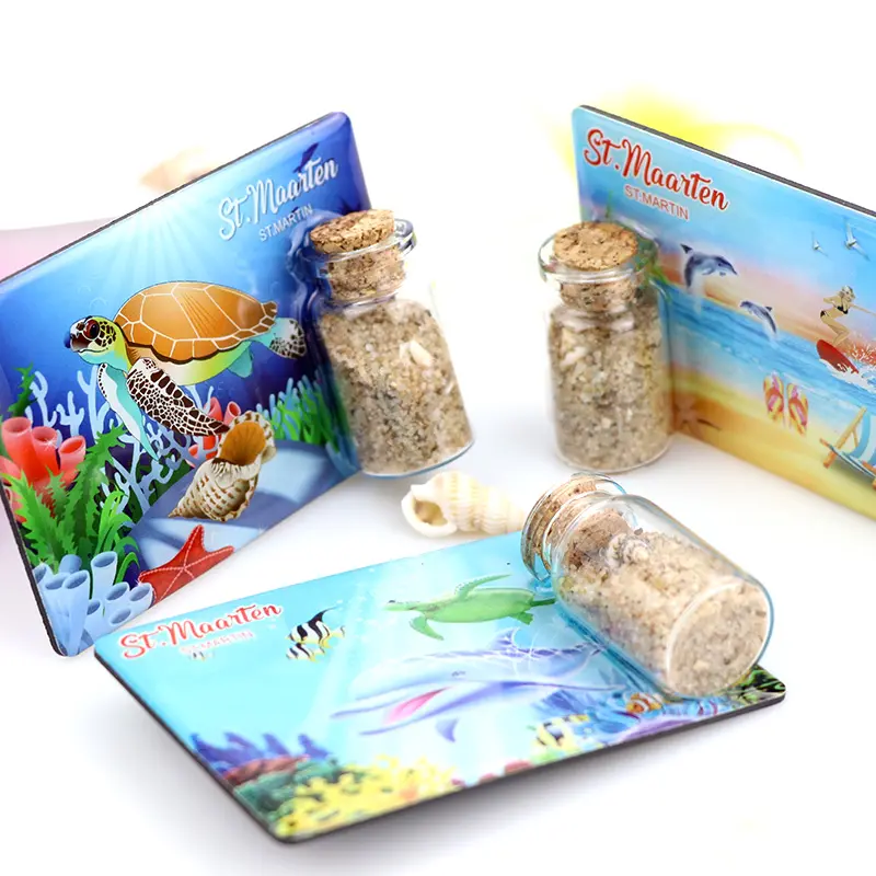 Kunden spezifisches Design Epoxy Tourist Beach Souvenir Geschenk Sand flasche Kühlschrank Kühlschrank Magnet