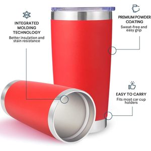 Gobelet isotherme rouge en acier inoxydable 20oz avec couvercle et paille, double paroi isolée, pour café, thé, utilisation extérieure, réutilisable, sans BPA - Product Image 3