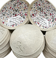 Kippa en lin beige personnalisée avec doublure florale, nom et date gravés, cadeaux judaïques pour les faveurs de mariage juif