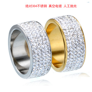 <b>Crystal</b> <b>Rings</b> 8MM Five Row Diamond Encrusted Stainless Steel Wedding <b>Rings</b> For Women Steel Gold Color - Product Image 5