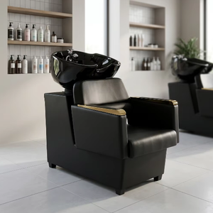 Mobilier de salon de coiffure au design moderne, bac à shampoing et chaise en cuir pour salon de beauté et barbier - Product Image 6