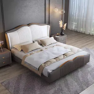 NOVA花式卧室家具现代酒店卧室皮革软垫床平台床架特大成人双人床
