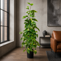 Plante artificielle moderne de 100 cm, éco-responsable et durable, en pot, feuillage vert-jaune en forme de cœur, pour salon, bureau, étagère, villa