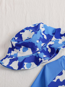 <span class=keywords><strong>Maillot</strong></span> <span class=keywords><strong>de</strong></span> <span class=keywords><strong>bain</strong></span> une pièce à manches longues pour bébé garçon, imprimé camouflage bleu et blanc, en spandex/polyester, avec fermeture éclair, bonnet <span class=keywords><strong>de</strong></span> <span class=keywords><strong>bain</strong></span>, deux pièces, pour la plage - Product Image 3