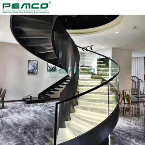 Phật sơn cầu thang nhà cung cấp trong nhà thép cong cầu thang gỗ Tread cầu thang xoắn ốc cầu thang với kính lan can cho biệt thự - Product Image 3