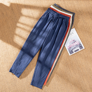 <span class=keywords><strong>Pantaloni</strong></span> Casual in Lino/Cotone da Donna, Vestibilità Ampia, Stile <span class=keywords><strong>Carrot</strong></span>, Vita Alta Elasticizzata, Laccio Frontale, Lunghezza alla Caviglia - Product Image 2