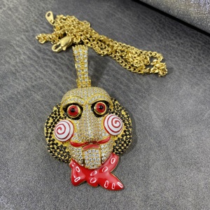 69 colgante de <span class=keywords><strong>payaso</strong></span> de sierra de gran tamaño, collar con colgante de muñeca aterradora de motosierra, joyería de Hop Hip, collar para hombre - Product Image 5