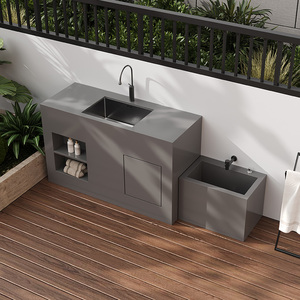 Lavabo Rectangular Minimalista Moderno de Piedra, Lavabo Integrado para Balcón, Lavabo Exterior para Patio - Product Image 3