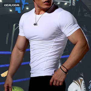 Kaos Olahraga Pria Custom, Lengan Pendek, Model <span class=keywords><strong>Muscle</strong></span> Fit, Kompresi, untuk Lari & Gym, Polos - Product Image 4