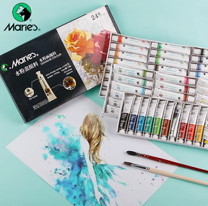 Marie's Brand 24-Color <span class=keywords><strong>Gouache</strong></span> Set 12ml Tubes Pour Enfants Débutants Élèves du Primaire Pinceaux Peints à la Main <span class=keywords><strong>Liquide</strong></span> Pour Pape - Product Image 2