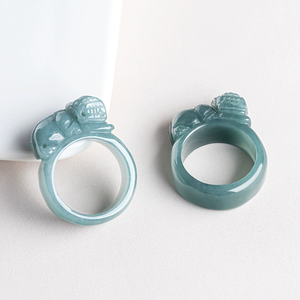 Authentic Natural A-Grade Jadeite Blue Water Fox-Shaped Finger <b>Ring</b> Rhodium 925 <b>Silver</b> Wedding <b>Ring</b> for <b>Men</b> Women Elegant Design - Product Image 2