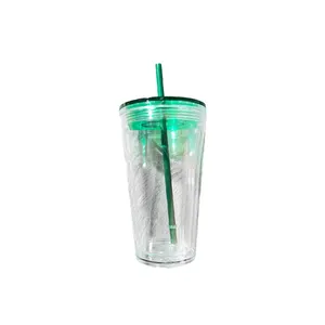 Plastic Insulated Acrylic Tumblers Cups Pre-Drilled Bottom Flat Lid Healthy Drinkware Mugs Straws Back School