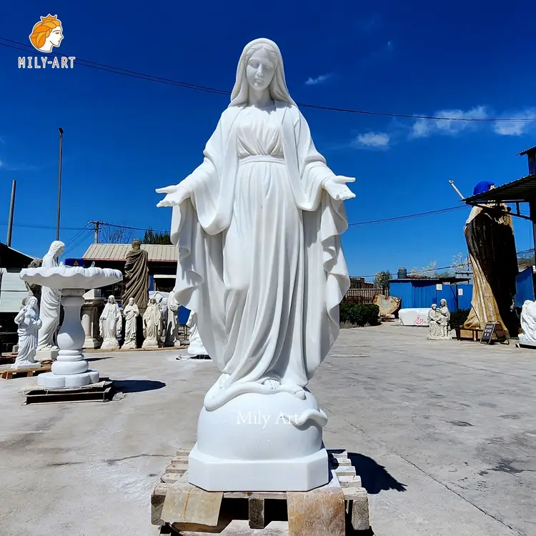 Estatua personalizada de la Virgen María de mármol con lápida de tamaño real para exteriores