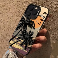 Coque de Téléphone Tendance 16 Pro Max à Motif Rocheux et Cocotier Thème Moto en Matériau TPU Durable