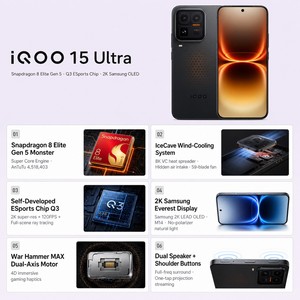 VIVO IQOO 15 Ultra รุ่นใหม่ล่าสุด สมาร์ทโฟนเกมมิ่ง 5G ชิป Snapdragon 8 Elite Gen5, ชิป E-sports Q3, แบตเตอรี่ 7400mAh, หน้าจอ 6.85 นิ้ว 144Hz - Product Image 2