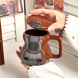 Taza <span class=keywords><strong>de</strong></span> Cerámica con Diseño <span class=keywords><strong>de</strong></span> Guitarra, Creativa, Musical, Única, <span class=keywords><strong>de</strong></span> Alta Calidad, para Regalo, con Tapa, Venta al Por Mayor - Product Image 2