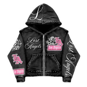 Felpa con Cappuccio da Uomo in Puro Cotone di Alta Qualità, Stile Streetwear Retrò con Zip Personalizzata, Stampa Serigrafica e Applicazione di Strass - Product Image 2