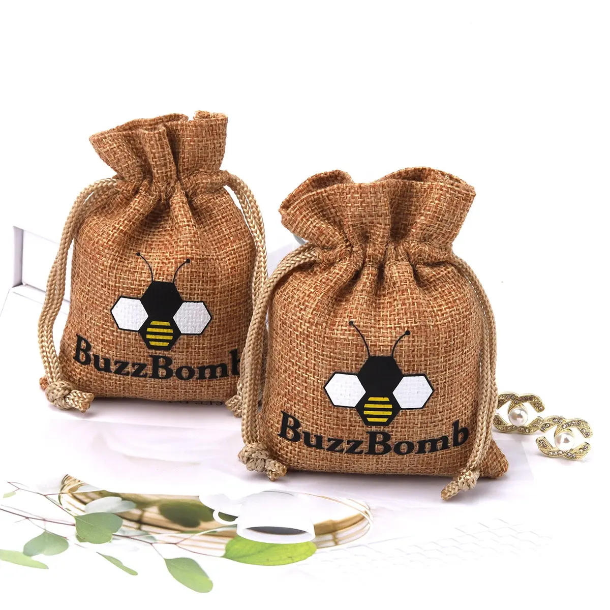 High Quality Mini Burlap Eco Bag For Coin Packaging Gift Wrapping Jute Drawstring Jewelry Pouch With Logo