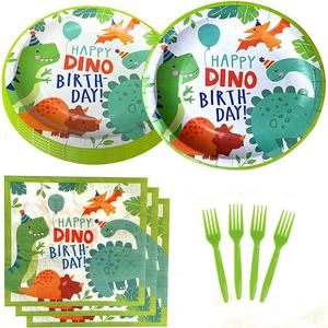<span class=keywords><strong>Pufu</strong></span> – assiettes et fourchettes à serviettes en papier jetables, fournitures de fête d'anniversaire à thème dinosaure 96 pck pour enfants - Product Image 5