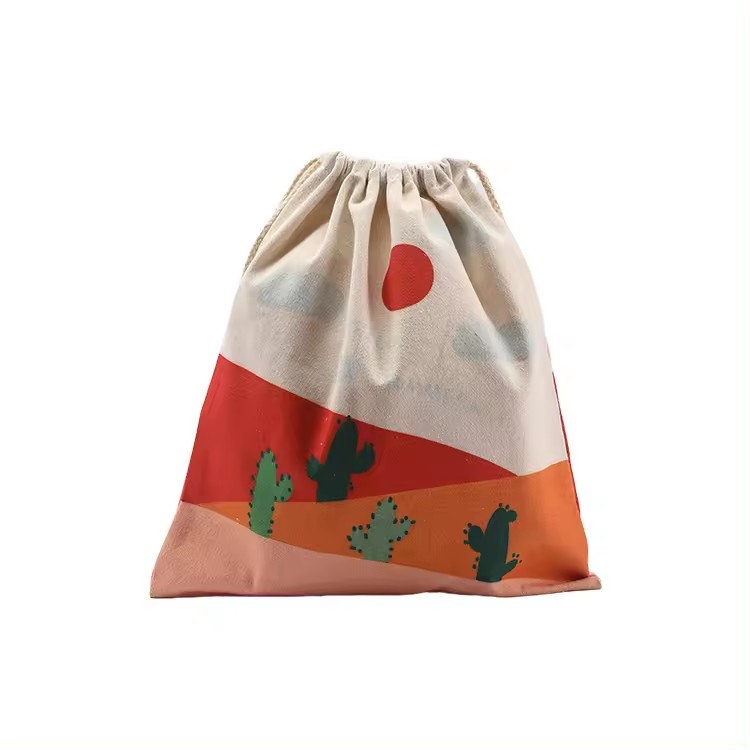 Customised Gift Shopping Cotton Cloth Drawstring Cotton Canvas Bag With Logo