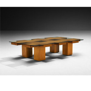 Metà secolo Hotel italiano moderno grafico noce legno tavolino rettangolare <span class=keywords><strong>in</strong></span> <span class=keywords><strong>vetro</strong></span> <span class=keywords><strong>centro</strong></span> pezzo decorazioni da <span class=keywords><strong>tavola</strong></span> per l'home Office - Product Image 4