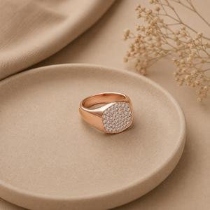 Bague signet en or jaune 18 carats sertie de diamants, bande en or massif, bague statement pour homme, bijoux fins, cadeau d'anniversaire de mariage - Product Image 3