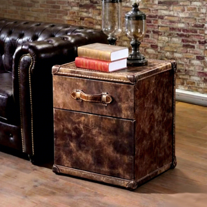 Mesa Auxiliar de Madera Antigua con Diseño de Baúl de Cuero Genuino para Almacenamiento en Sala de Estar, Mesita de Noche para Sofá, Decoración de Centro Comercial - Product Image 2
