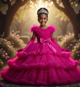 Abiti da damigella d'onore per bambine, gialli e <span class=keywords><strong>rossi</strong></span>, personalizzabili, per feste di compleanno, abiti da principessa per bambine, abiti da comunione - Product Image 2