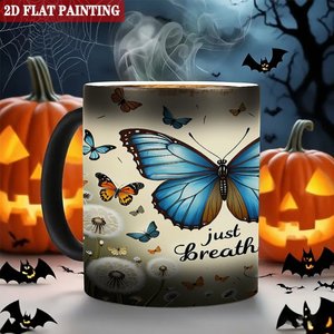 Frosted Black 11oz <b>Ceramic</b> <b>Mug</b> Heat Color Changing Cup With Butterfly Design Just Breathe Art 2D Flat Painting - Product Image 6